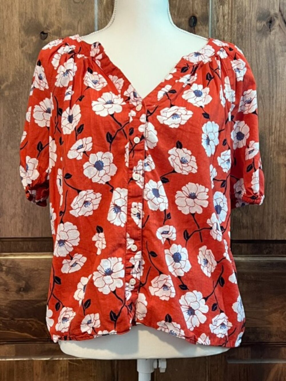 St. John's Bay Floral V-Neck Button-Down Blouse